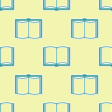 Yeşil açık kitap simgesi sarı arka planda izole Dikişsiz desen. Vektör Illustration