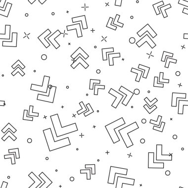 Siyah çizgi ok simgesi beyaz arka planda yalıtılmış Dikişsiz desen. Yönü Arrowhead sembolü. Gezinme işaretçisi işareti. Vektör Illustration