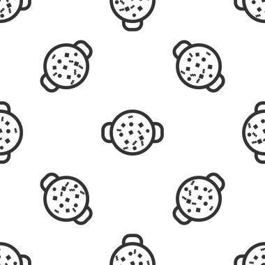 Beyaz arka planda pot simgesi izole Dikişsiz desen gri pişirme çorbası. Kaynatın veya güveç gıda sembolü. Vektör Illustration