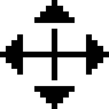 Siyah piksel oklar beyaz arka planda izole dört yön simgesi. İmleç taşı işareti. Vektör Illustration