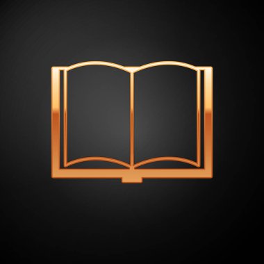 Siyah arkaplanda Altın Açık kitap simgesi izole edildi. Vektör İllüstrasyonu