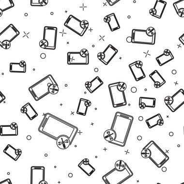 Beyaz arka planda tornavida ve anahtar simgesi izole Dikişsiz desen ile siyah hat smartphone. Ayarlama, hizmet, ayarlama, bakım, onarım, sabitleme. Vektör Illustration