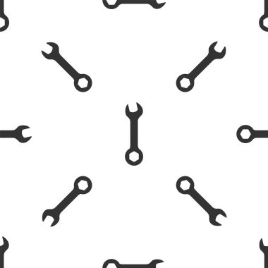Gri anahtar simgesi beyaz arka planda izole Dikişsiz desen. Anahtar tamir aracı. Servis aracı sembolü. Vektör Illustration