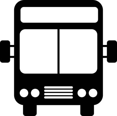 Siyah otobüs simgesi beyaz arka planda yalıtılmış. Ulaşım konsepti. Otobüs turu taşıma işareti. Turizm veya kamu araç sembolü. Vektör Illustration