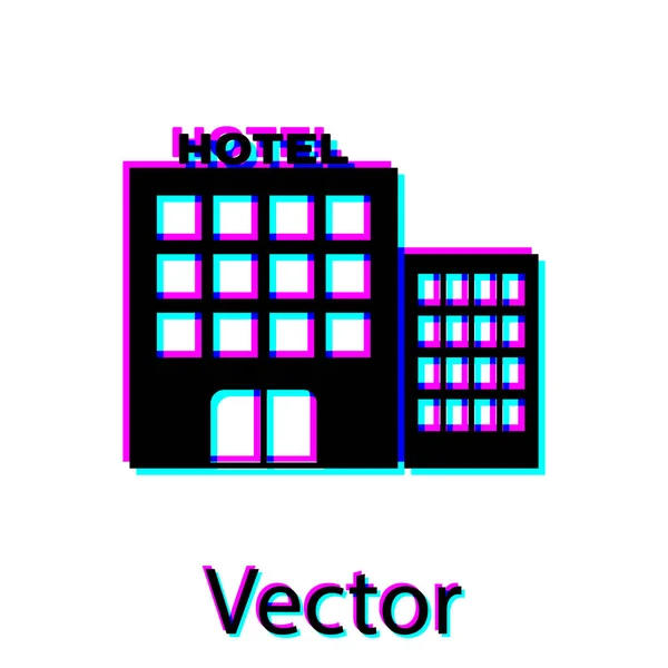 Schwarzes Hotelgebäude-Symbol isoliert auf weißem Hintergrund. Vektorillustration — Stockvektor