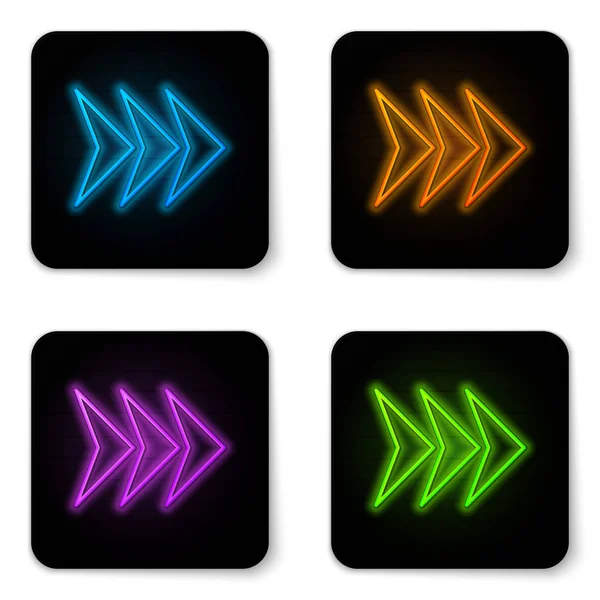 Glowing neon Arrow icon isolated on white background. Direction Arrowhead symbol. Navigation pointer sign. Black square button. Vector Illustration — Stock Vector