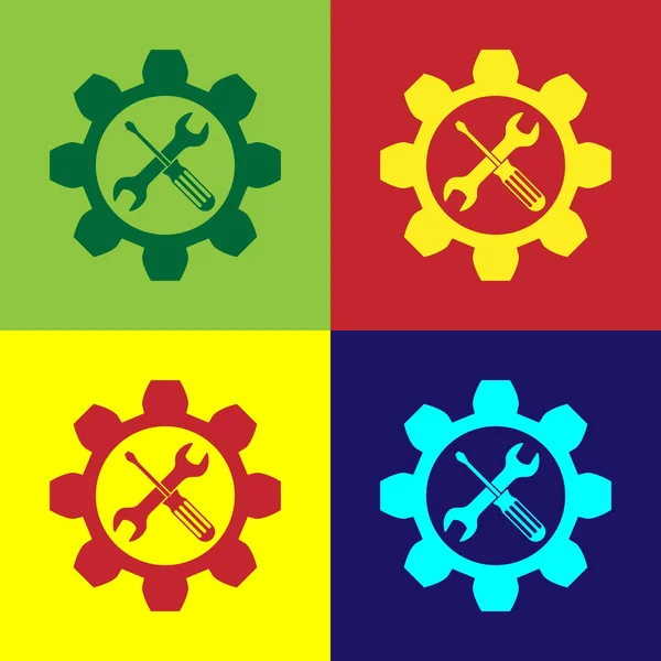 Symbol pro údržbu barev-klíč a šroubovák v převodové ikoně izolované podle barevného pozadí. Symbol servisního nástroje. Vektorová ilustrace — Stockový vektor