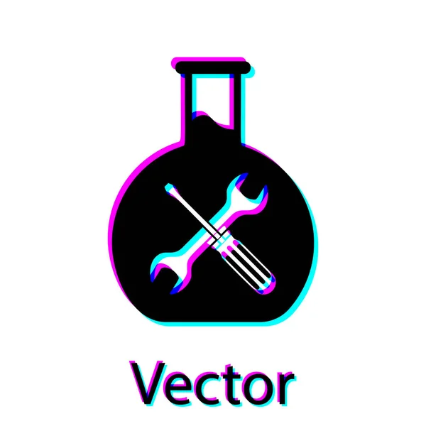 Schwarzes Bioengineering mit Schraubenzieher und Schraubenschlüssel-Symbol auf weißem Hintergrund. Anpassung, Service, Einstellung, Wartung, Reparatur, Reparatur. Vektorillustration — Stockvektor