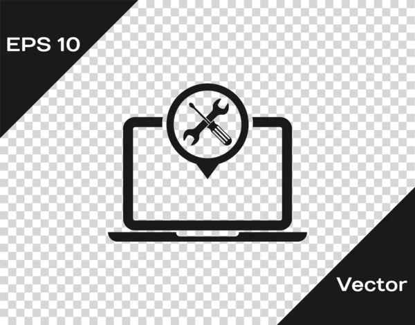 Grauer Laptop mit Schraubenzieher und Schraubenschlüssel-Symbol isoliert auf transparentem Hintergrund. Anpassung, Service, Einstellung, Wartung, Reparatur, Reparatur. Vektorillustration — Stockvektor