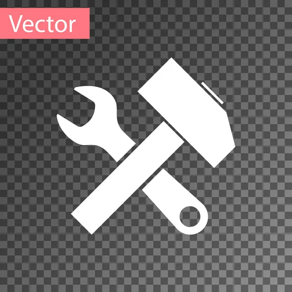 Weiß gekreuzten Hammer und Schraubenschlüssel Symbol isoliert auf transparentem Hintergrund. Hardware-Tools. Vektorillustration — Stockvektor