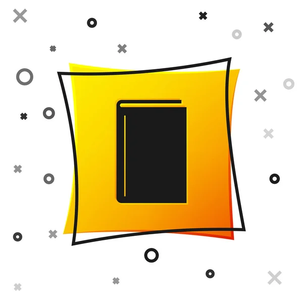 Ikona černé knihy je izolovaná na bílém pozadí. Žluté čtvercové tlačítko. Vektorová ilustrace — Stockový vektor