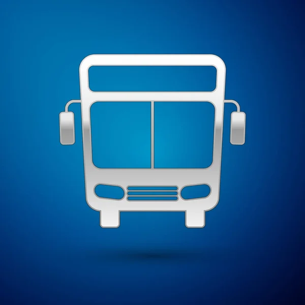 Icono Silver Bus aislado sobre fondo azul. Concepto de transporte. Autobús señal de transporte turístico. Símbolo turístico o de vehículo público. Ilustración vectorial — Vector de stock
