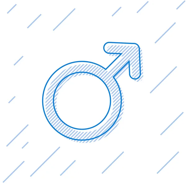 Línea azul Icono de símbolo de género masculino aislado sobre fondo blanco. Ilustración vectorial — Vector de stock
