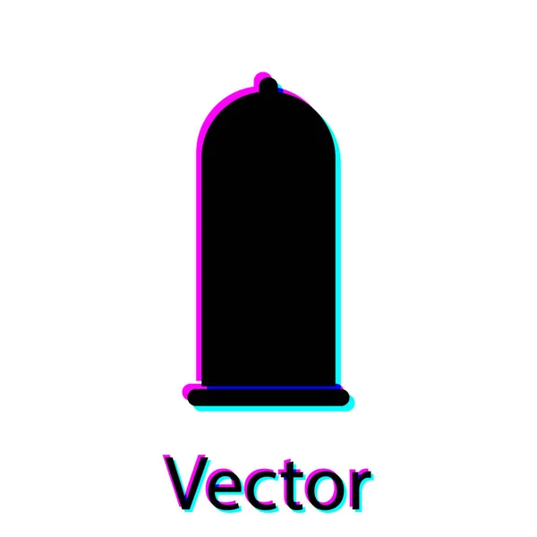 Black Condom ícone de sexo seguro isolado no fundo branco. Símbolo de amor seguro. Método contraceptivo para homens. Ilustração vetorial — Vetor de Stock