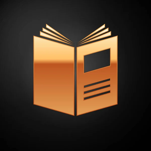 Gold Open book ikon elszigetelt fekete háttérrel. Vektorillusztráció — Stock Vector