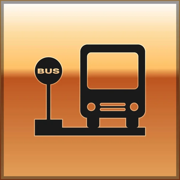 Schwarzes Bushaltestellensymbol isoliert auf goldenem Hintergrund. Transportkonzept. Busfahrt-Verkehrsschild. Tourismus oder öffentliches Verkehrsmittel. Vektorillustration — Stockvektor