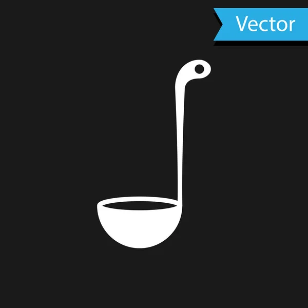 Weiße Kelle Symbol isoliert auf schwarzem Hintergrund. Kochutensilien. Bestecklöffel vorhanden. Vektorillustration — Stockvektor