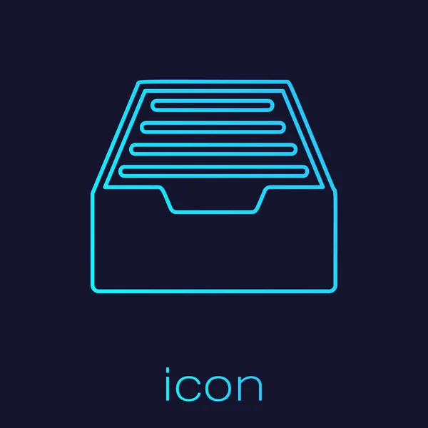 Tyrkysová čára zásuvka s dokumenty ikona izolovaná na modrém pozadí. Zásobník archívu. Zásuvka pro soubory CAB. Kancelářský nábytek. Vektorová ilustrace — Stockový vektor
