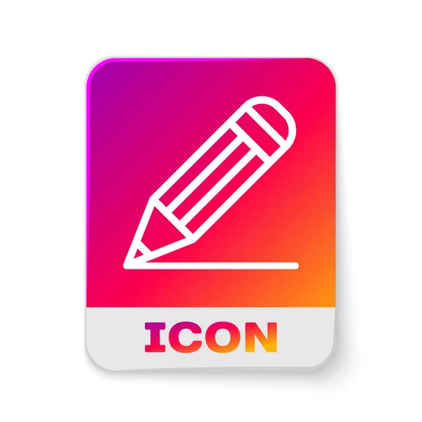White Pencil and line icon isolated on white background. Education sign. Drawing and educational tools. School office symbol. Rectangle color button. Vector Illustration — Stock Vector