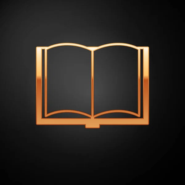 Ícone de livro aberto de ouro isolado no fundo preto. Ilustração vetorial — Vetor de Stock