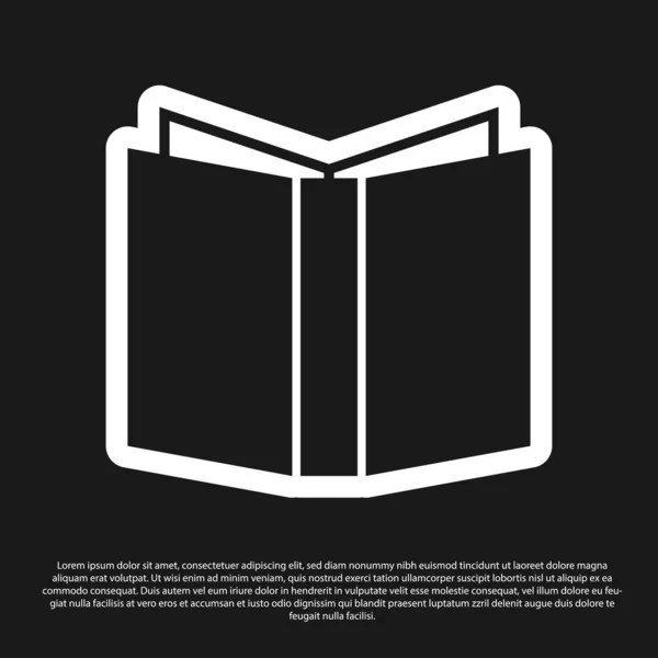 Black Icono de libro abierto aislado sobre fondo negro. Ilustración vectorial — Vector de stock