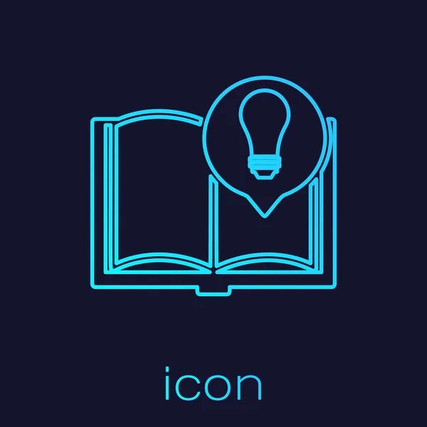 Tyrkysová čára zajímavé fakta ikona izolovaná na modrém pozadí. Kniha nebo článek a žárovka. Vektorová ilustrace — Stockový vektor