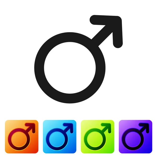 Icono de símbolo de género masculino negro aislado sobre fondo blanco. Establecer icono en los botones cuadrados de color. Ilustración vectorial — Vector de stock