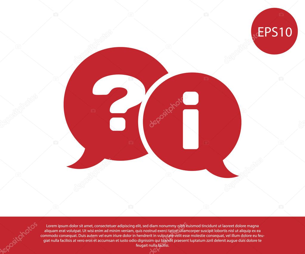 Red Speech bubbles with Question and Exclamation icon isolated on white background. FAQ sign. Copy files, chat speech bubble and chart. Vector Illustration