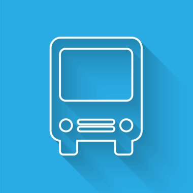 Uzun gölge ile yalıtılmış beyaz çizgi veri yolu simgesi. Ulaşım konsepti. Otobüs turu taşıma işareti. Turizm veya kamu araç sembolü. Vektör Illustration