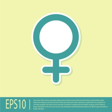 Sarı arka planda izole yeşil kadın cinsiyet sembolü simgesi. Venüs sembolü. Kadın organizma veya kadının sembolü. Vektör Illustration