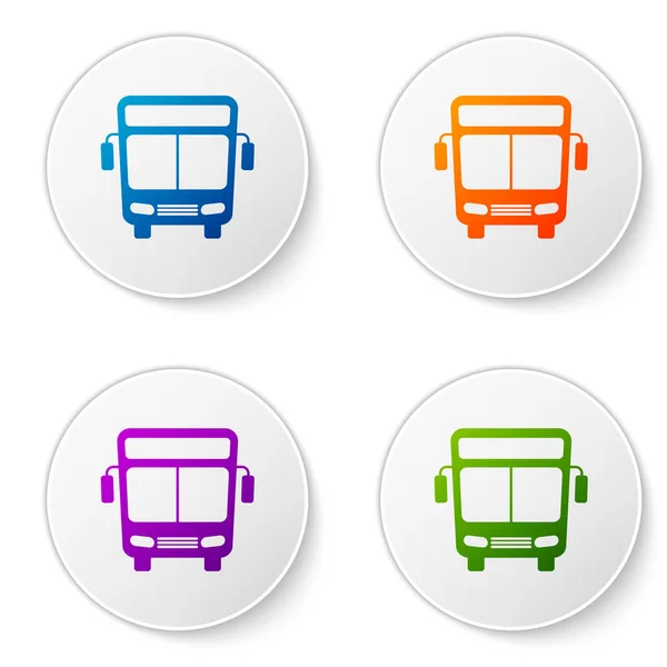 Színes busz ikon izolált fehér háttér. Közlekedési koncepció. Buszos utazás közlekedési jele. Turizmus vagy a közjármű szimbóluma. A kör alakú gombok ikonjainak beállítása. Vektoros illusztráció — Stock Vector
