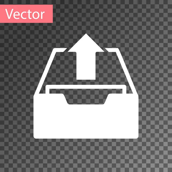 Ícone branco da caixa de entrada do upload isolado no fundo transparente. Extraia arquivos do arquivo. Ilustração vetorial — Vetor de Stock