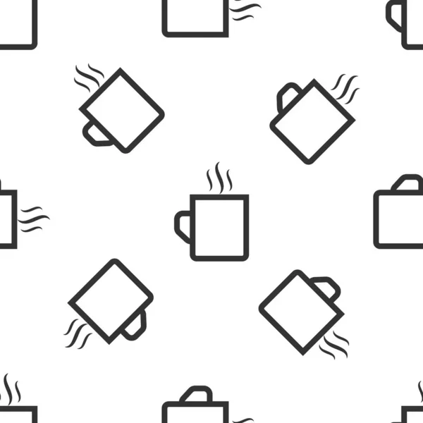 Gris taza de café icono plano aislado patrón sin costuras sobre fondo blanco. Taza de té. Café caliente. Ilustración vectorial — Archivo Imágenes Vectoriales