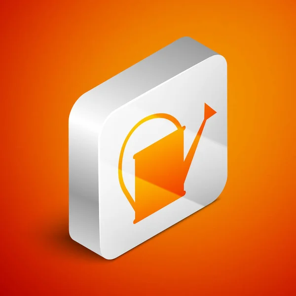 Isometrisk vattning kan ikonen isolerad på Orange bakgrund. Bevattnings symbol. Silver fyrkantig knapp. Vektor illustration — Stock vektor