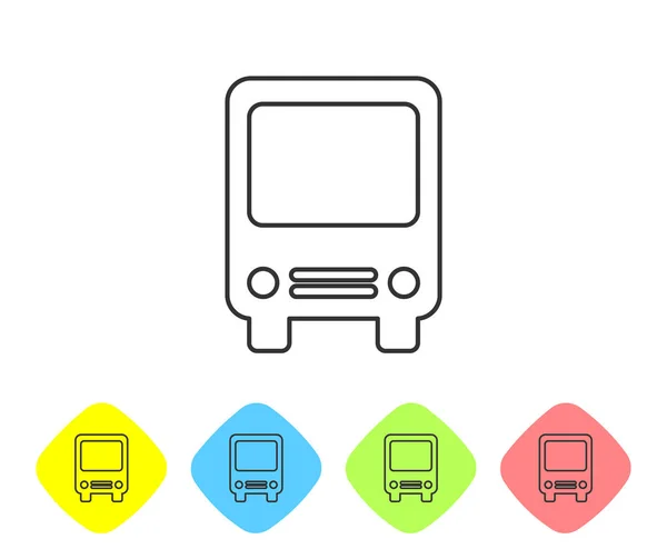 灰色线总线图标隔离在白色背景上。交通概念。巴士旅游交通标志。旅游或公共车辆标志。在彩色菱形按钮中设置图标。矢量插图 — 图库矢量图片