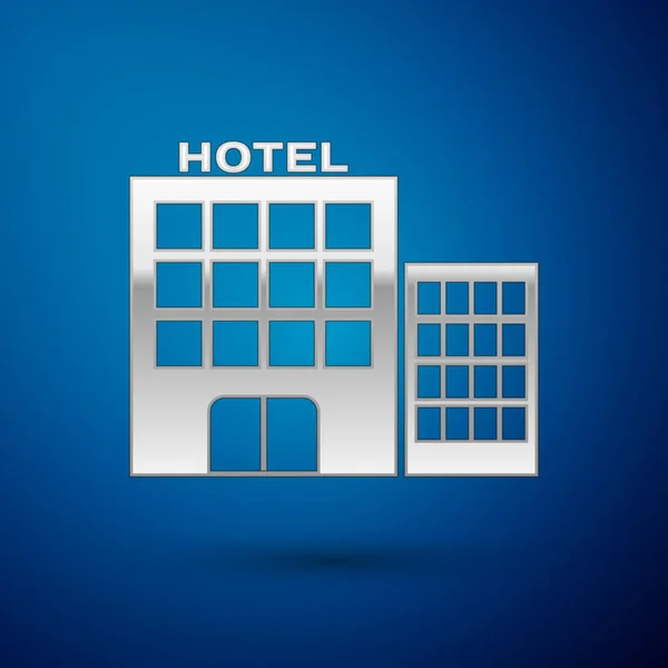 Silver Hotel Building Icon isolerad på blå bakgrund. Vektor illustration — Stock vektor