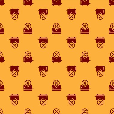 Kırmızı tost makinesi ile tornavida ve anahtar simgesi izole Dikişsiz desen kahverengi arka plan üzerinde. Ayarlama, hizmet, ayarlama, bakım, onarım, sabitleme. Vektör Illustration