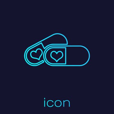 Turkuaz çizgi Pills potens için, afrodizyak simgesi mavi arka planda izole. Erkekler ve kadınlar için seks hapları. Vektör Illustration