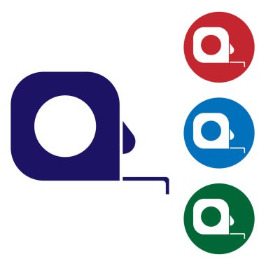 Mavi rulet inşaat simgesi beyaz arka planda izole. Bant ölçümü sembolü. Daire düğmelerinde renk simgesini ayarlayın. Vektör Illustration