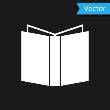 Beyaz Açık kitap simgesi siyah arkaplanda izole edildi. Vektör İllüstrasyonu