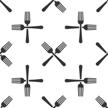 Gri çapraz çatal simgesi beyaz arka planda izole Dikişsiz desen. Çatal bıçak sembolü. Vektör Illustration