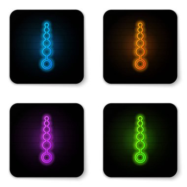 Parlayan Neon Anal boncuk simgesi beyaz arka planda izole. Anal topları işareti. Fetiş aksesuarı. Erkek ve kadın için seks oyuncağı. Siyah kare düğmesi. Vektör Illustration