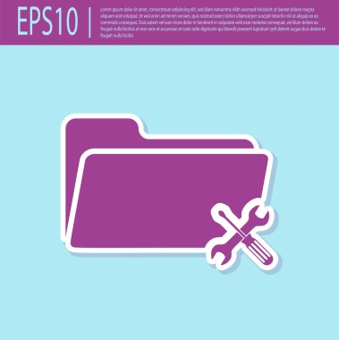 Retro mor turkuaz arka planda izole tornavida ve anahtar simgesi ile klasör. Ayarlama, hizmet, ayarlama, bakım, onarım, sabitleme. Vektör Illustration