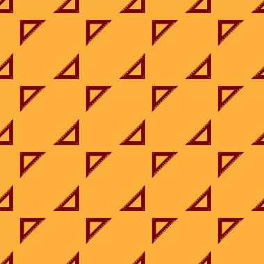 Kırmızı üçgen cetvel simgesi kahverengi arka planda izole Dikişsiz desen. Düz sembolü. Geometrik sembol. Vektör Illustration