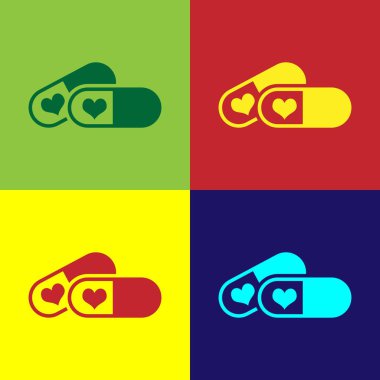Renk Pills potens için, afrodizyak simgesi renk arka planda izole. Erkekler ve kadınlar için seks hapları. Vektör Illustration