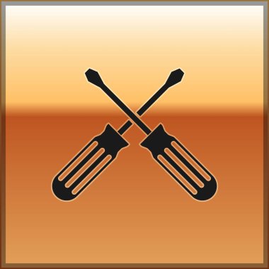 Siyah çapraz Tornavidalar simgesi altın arka planda izole. Servis aracı sembolü. Vektör Illustration