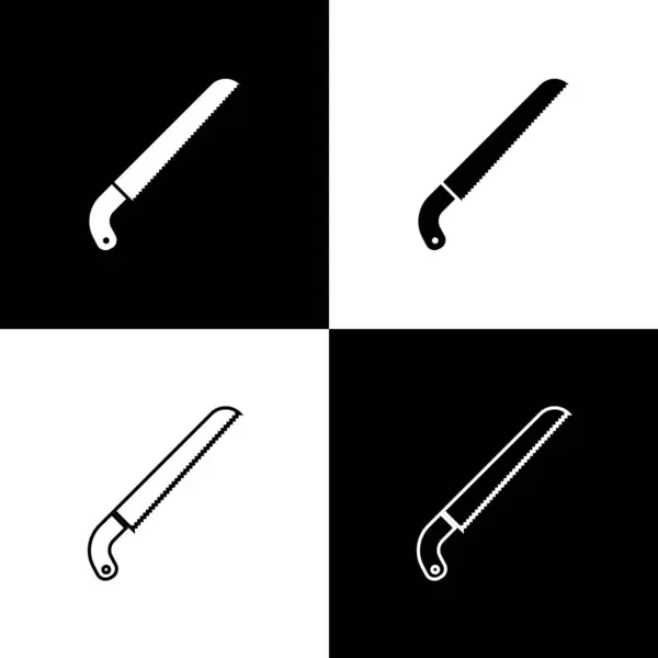 Set icône de scie de jardin isolé sur fond noir et blanc. Illustration vectorielle — Image vectorielle