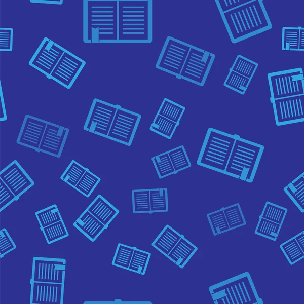Azul Abrir icono del libro aislado patrón sin costura sobre fondo azul. Ilustración vectorial — Archivo Imágenes Vectoriales