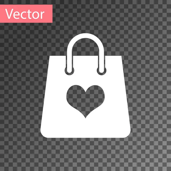 Sac shopping blanc avec icône de coeur isolé sur fond transparent. Shopping sac magasin amour comme icône de coeur. Symbole de la Saint Valentin. Illustration vectorielle — Image vectorielle