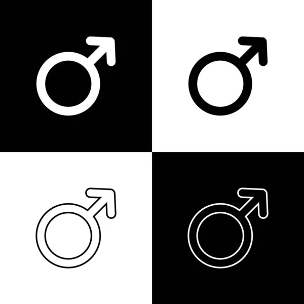 Nastavit mužské ikony pohlaví izolované na černém a bílém pozadí. Vektorová ilustrace — Stockový vektor